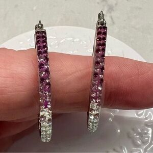 Purple and Silver Faux Gemstone Inside Out Hoop Earrings